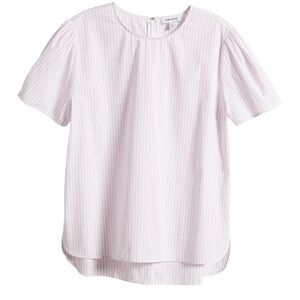 Nordstrom Stripe Cotton Poplin Popover Short Sleeve Blouse Top- Size Medium, NWT